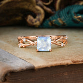 Princess Cut 1 Carat Moonstone Engagement Ring Nature Inspired Twisted Infinity Leaf Ring